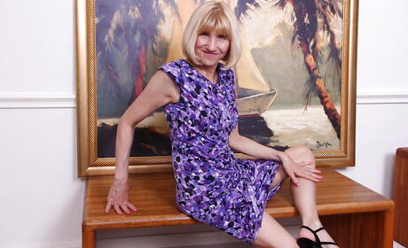 Curious aged Bossy Ryder in sexy undies exhibiting big hooters and hairy pussy 